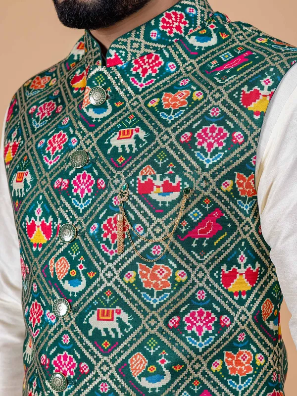 Bottle green and cream silk waistcoat set
