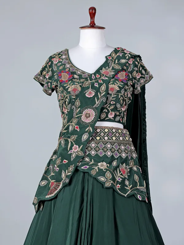 Bottle green crepe silk designer lehenga choli