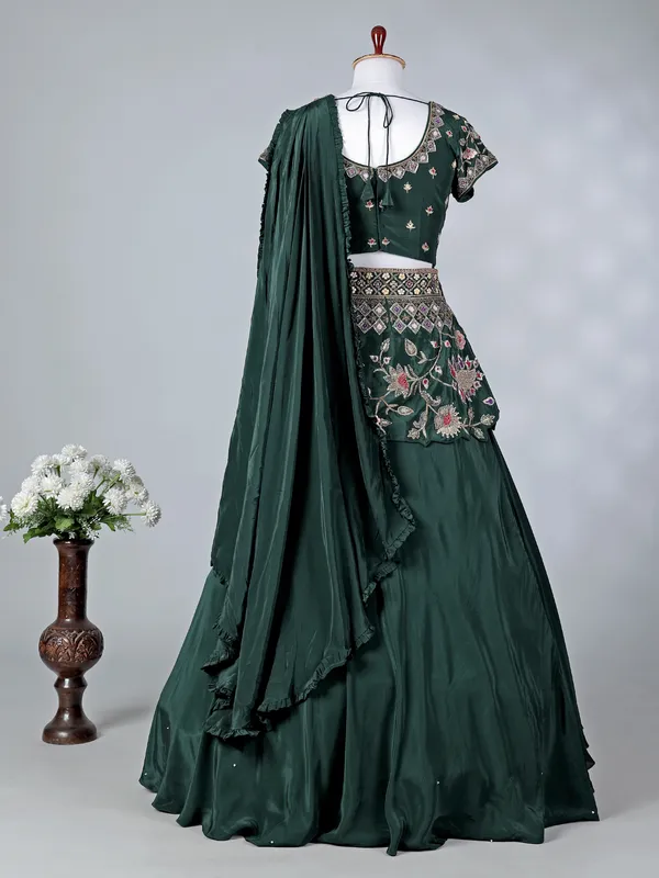 Bottle green crepe silk designer lehenga choli