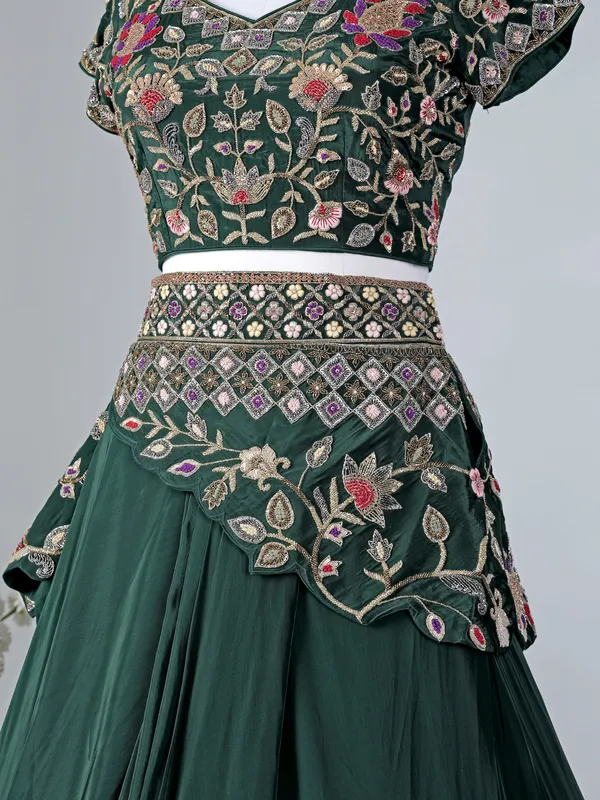 Bottle green crepe silk designer lehenga choli