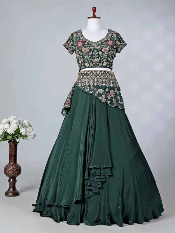 Bottle green crepe silk designer lehenga choli