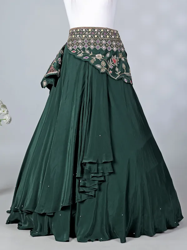 Bottle green crepe silk designer lehenga choli