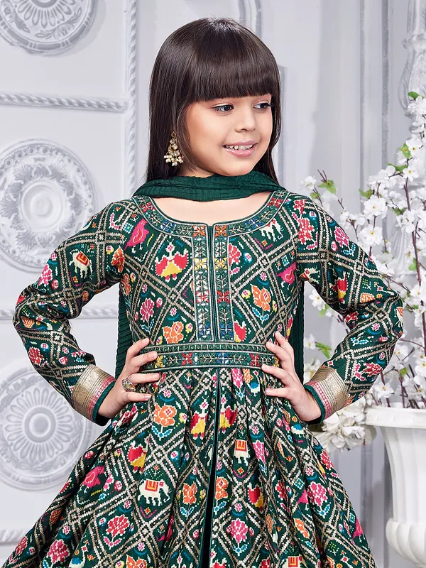 Bottle green georgette front slit salwar suit