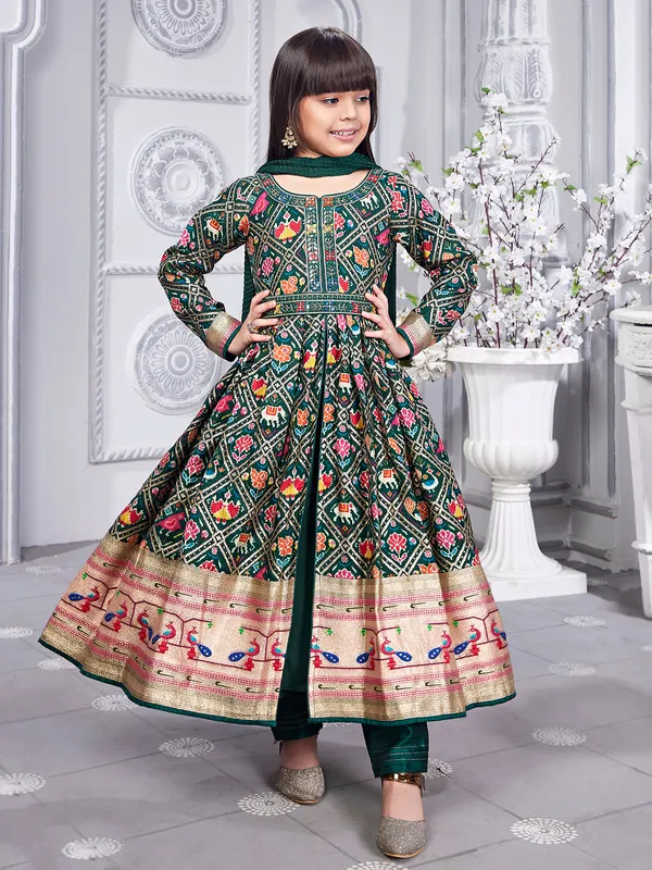 Bottle green georgette front slit salwar suit