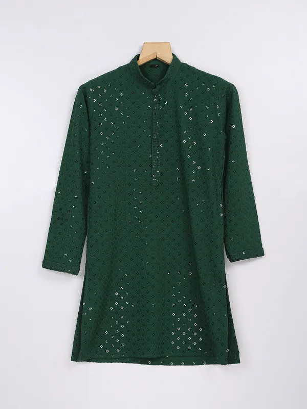 Bottle green georgette kurta suit