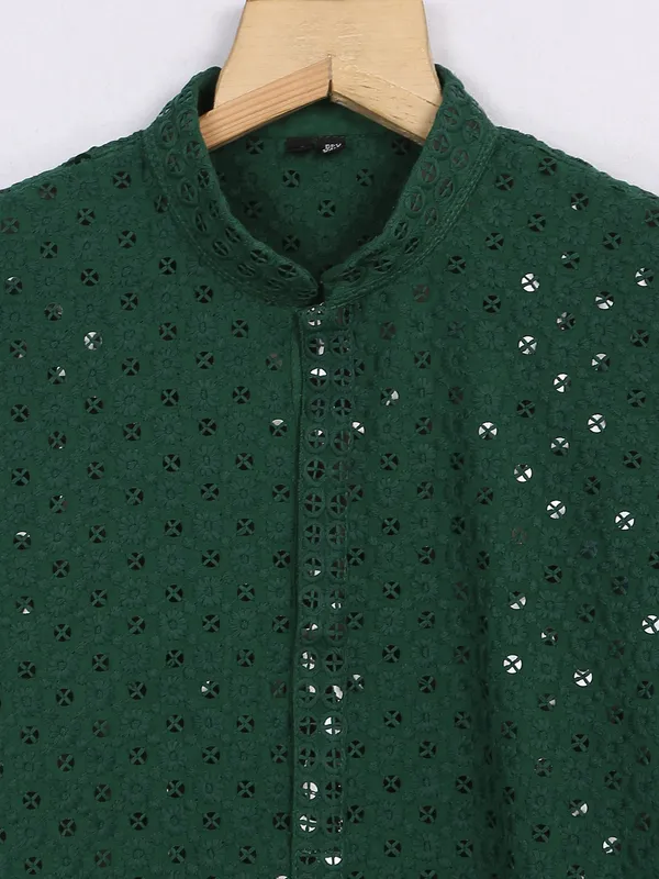 Bottle green georgette kurta suit