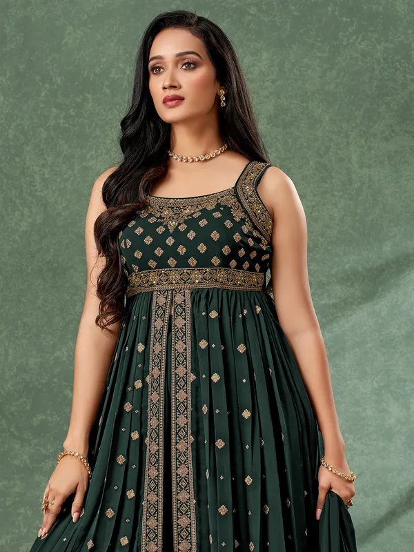 Bottle green palazzo suit in silk