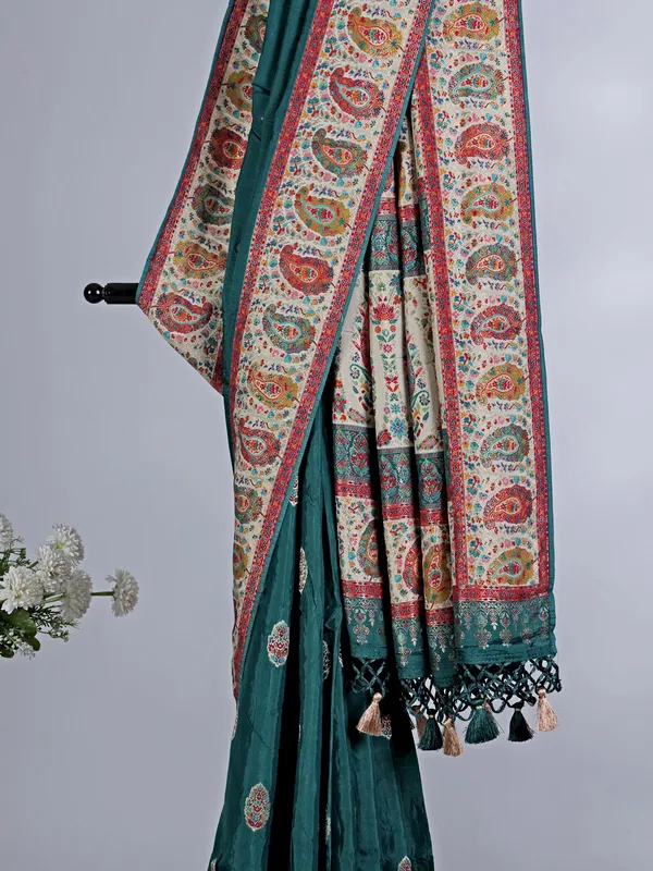 Bottle green pashmina silk wedding saree