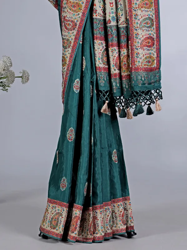 Bottle green pashmina silk wedding saree