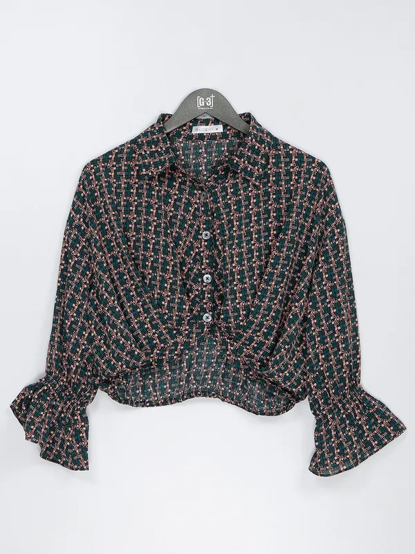 Bottle green printed crop top