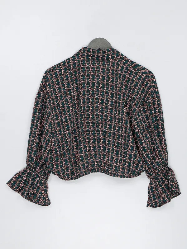 Bottle green printed crop top