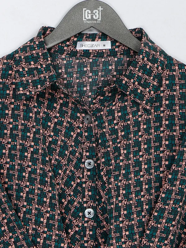 Bottle green printed crop top