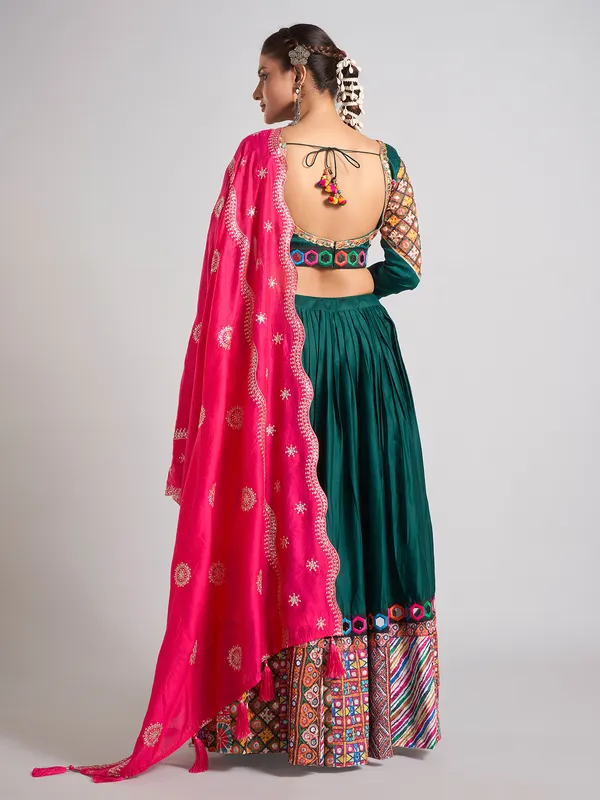 Bottle green resham embellished chaniya choli