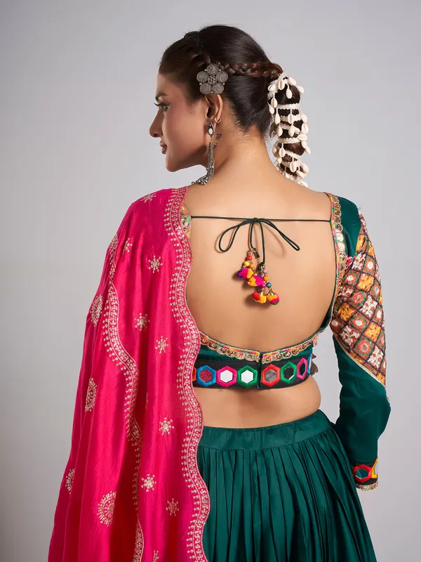 Bottle green resham embellished chaniya choli