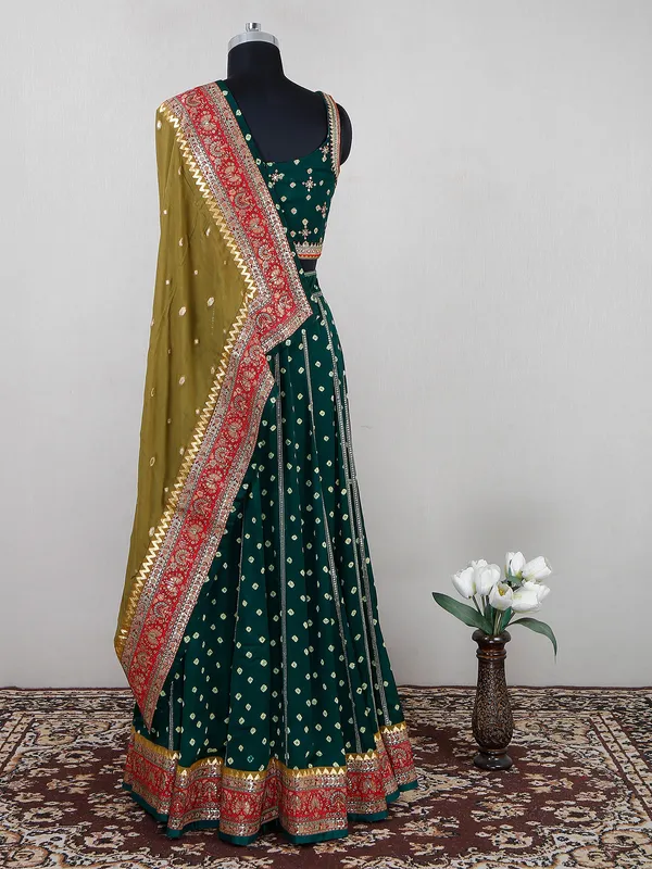Bottle green satin lehenga choli for wedding