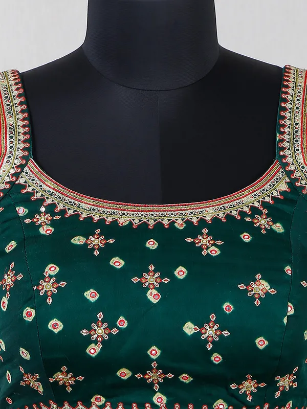 Bottle green satin lehenga choli for wedding