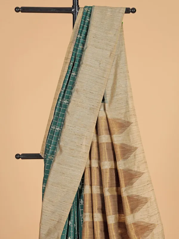 Bottle green semi cotton festive wear saree
