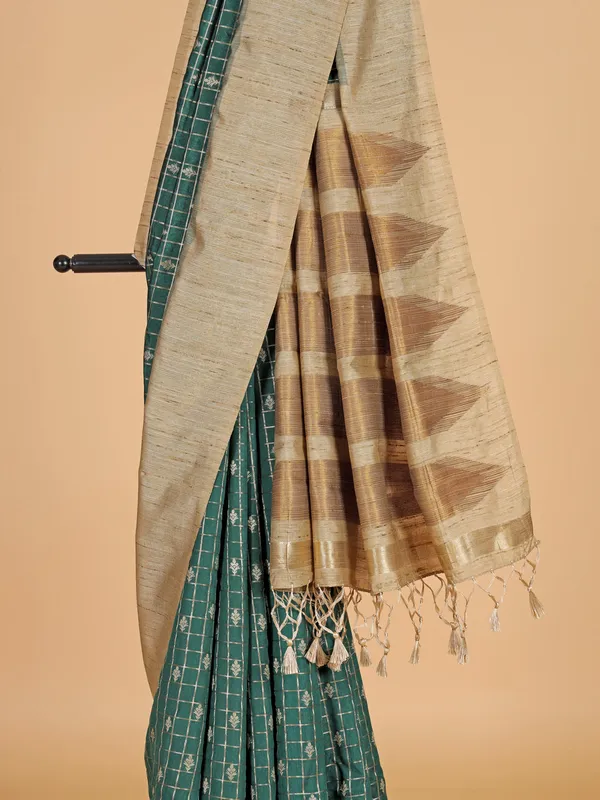 Bottle green semi cotton festive wear saree