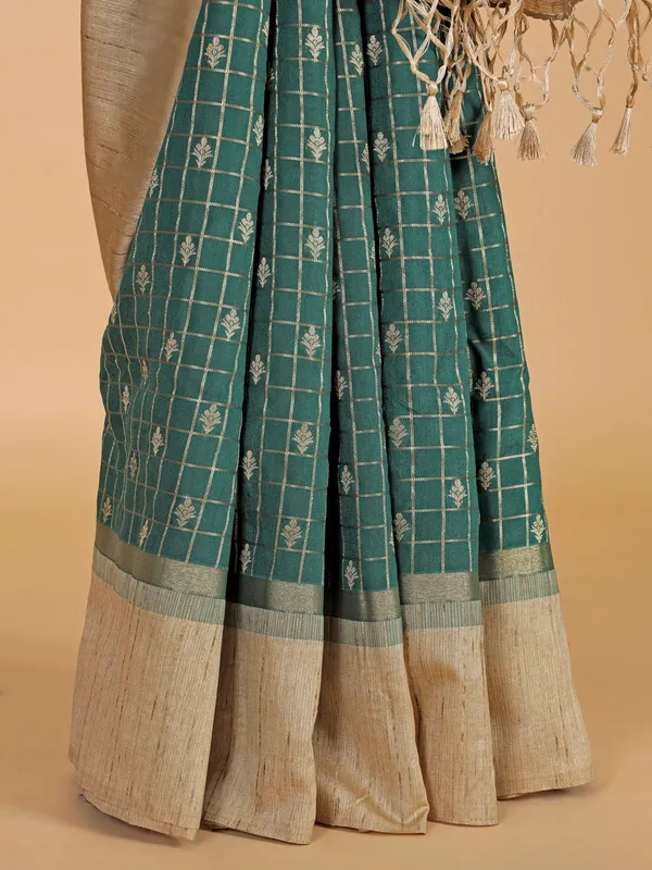 Bottle green semi cotton festive wear saree