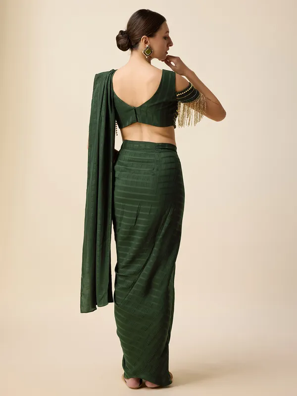 Bottle green silk pre-drape saree