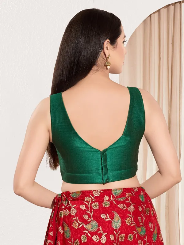 Bottle green silk ready made blouse for women