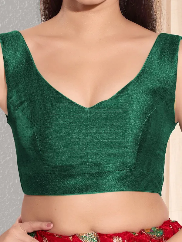 Bottle green silk ready made blouse for women