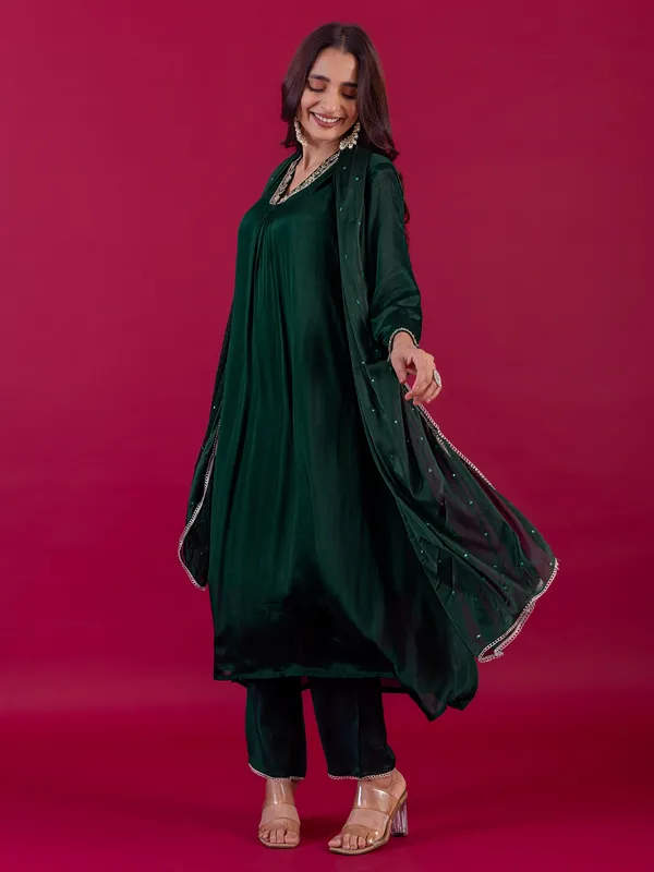 Bottle green silk salwar suit for women