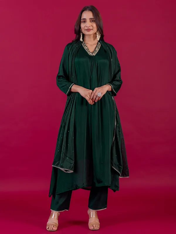Bottle green silk salwar suit for women