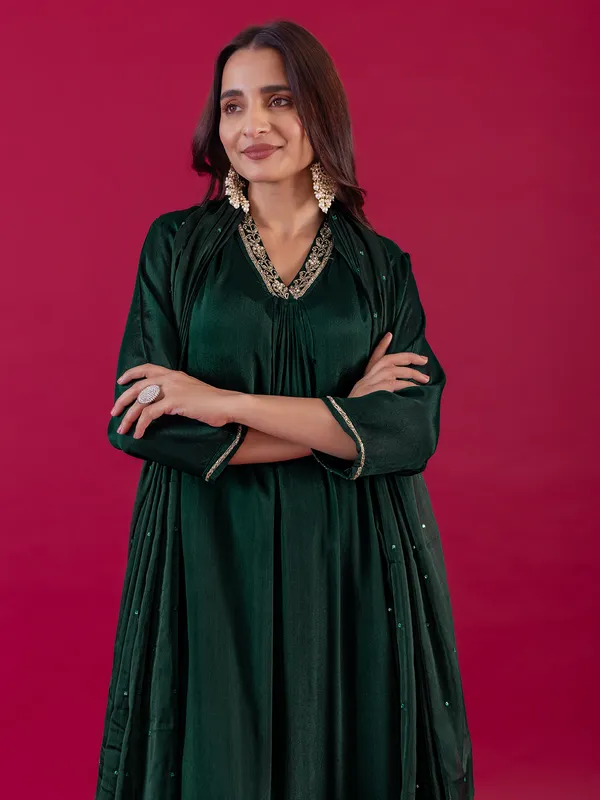 Bottle green silk salwar suit for women