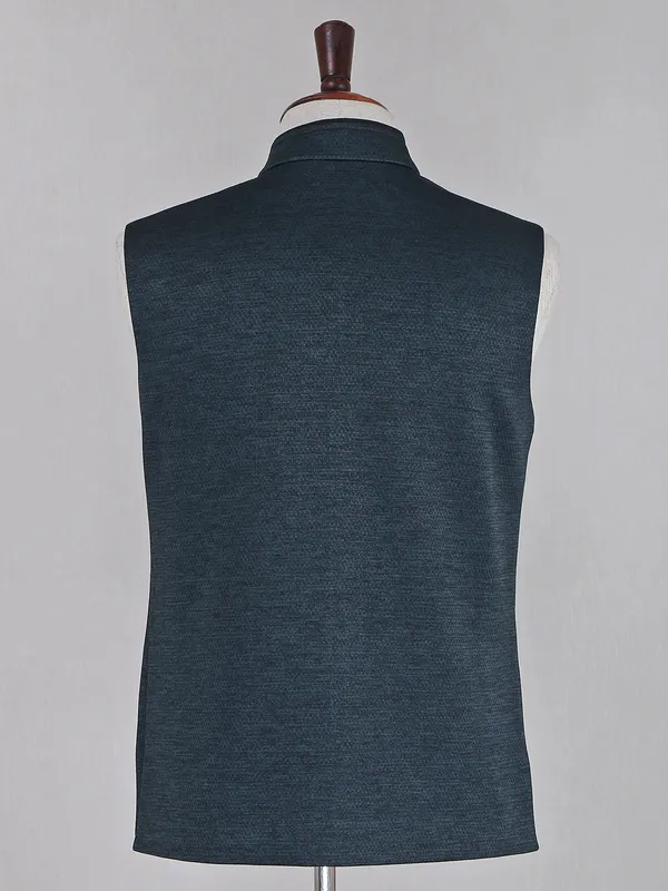 Bottle green solid cotton silk waistcoat for mens