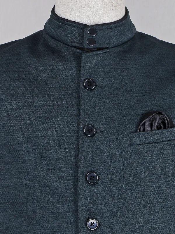 Bottle green solid cotton silk waistcoat for mens