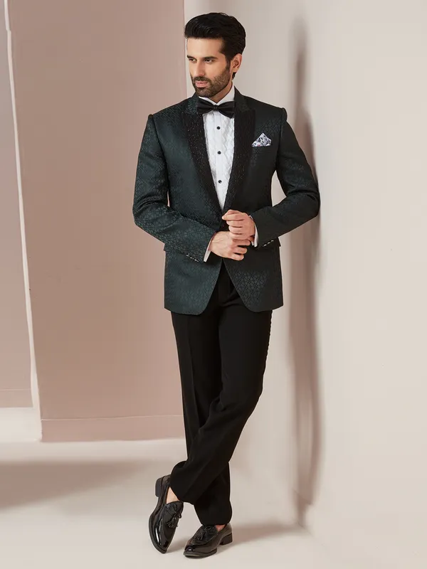 Bottle green suede coat suit for party