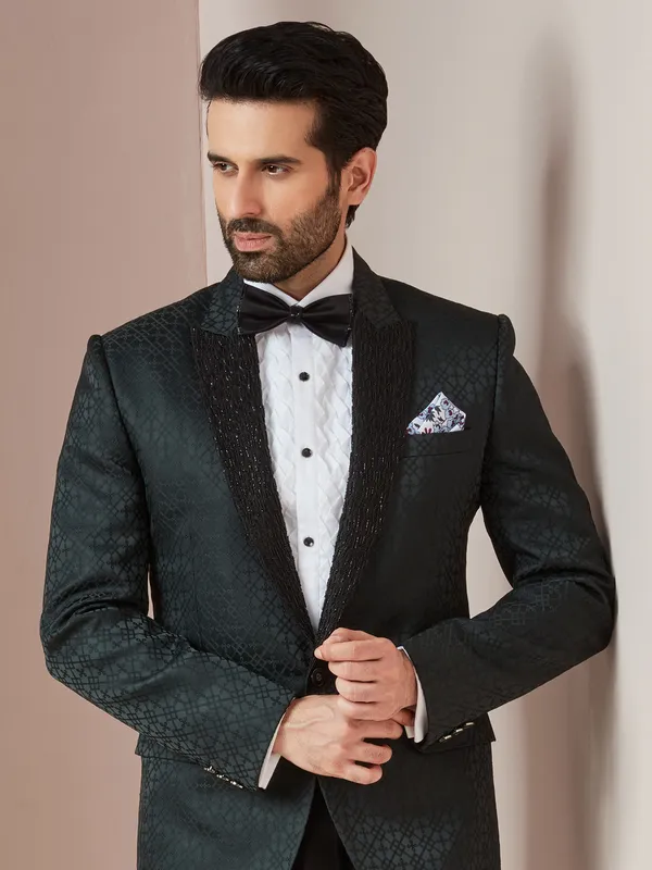 Bottle green suede coat suit for party