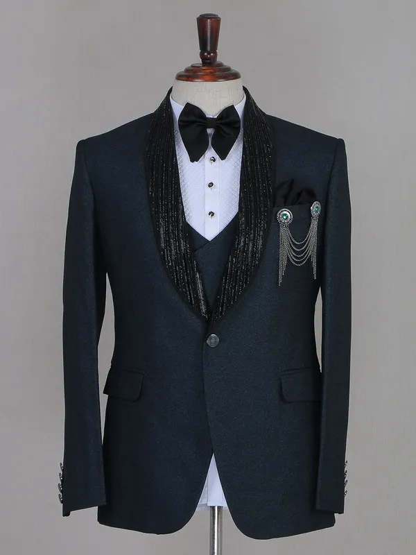 Bottle green terry rayon reception wear coat suit