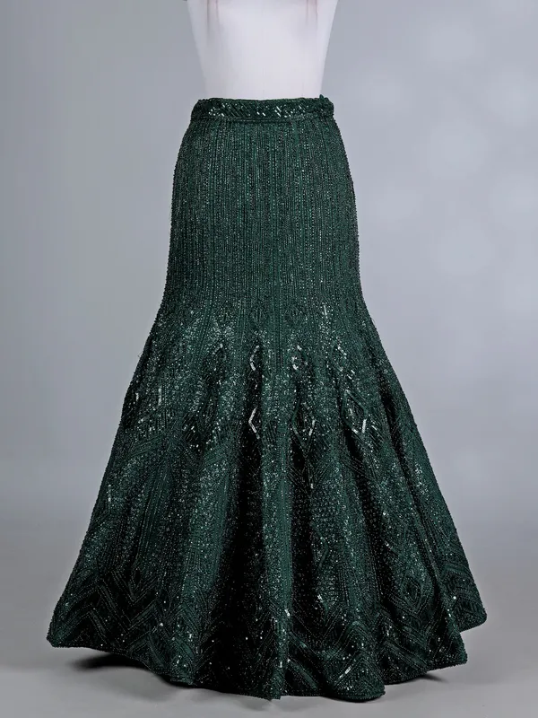 Bottle green u-neck designer silk lehenga choli