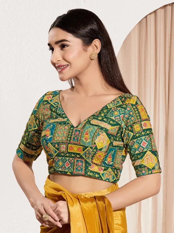 Bottle green viscose rayon ready made blouse