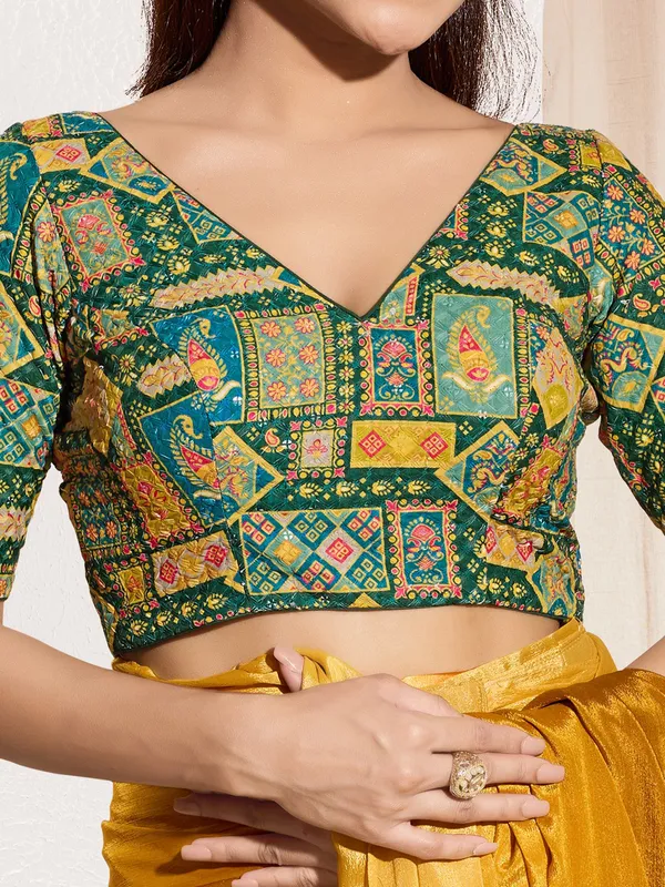 Bottle green viscose rayon ready made blouse