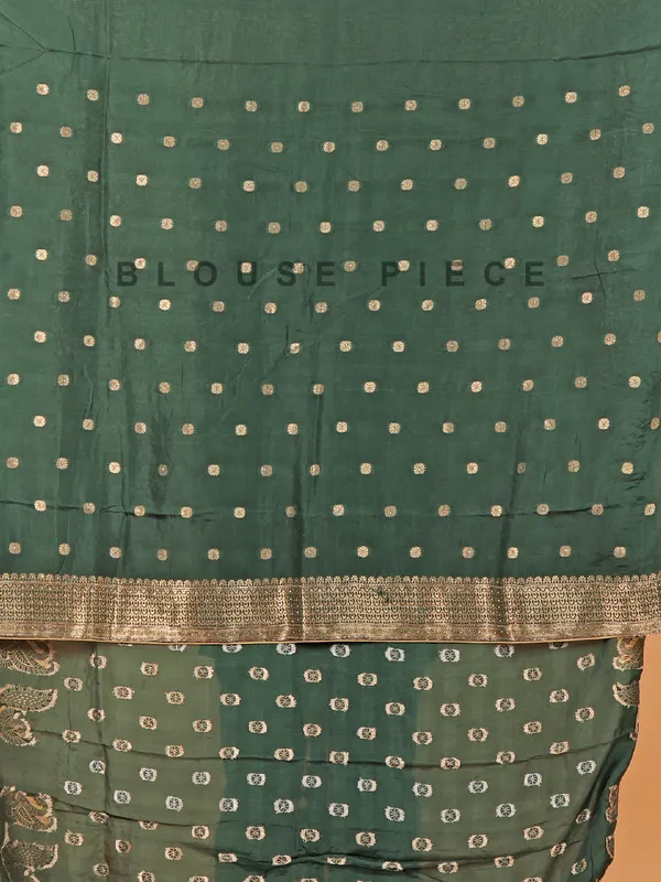 Bottle green zari weaving dola silk saree