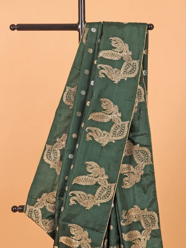 Bottle green zari weaving dola silk saree
