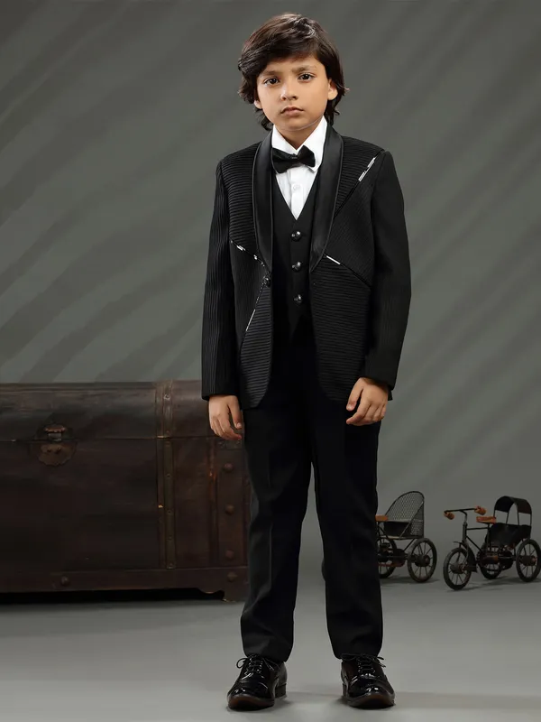 Boys black terry rayon coat suit for reception