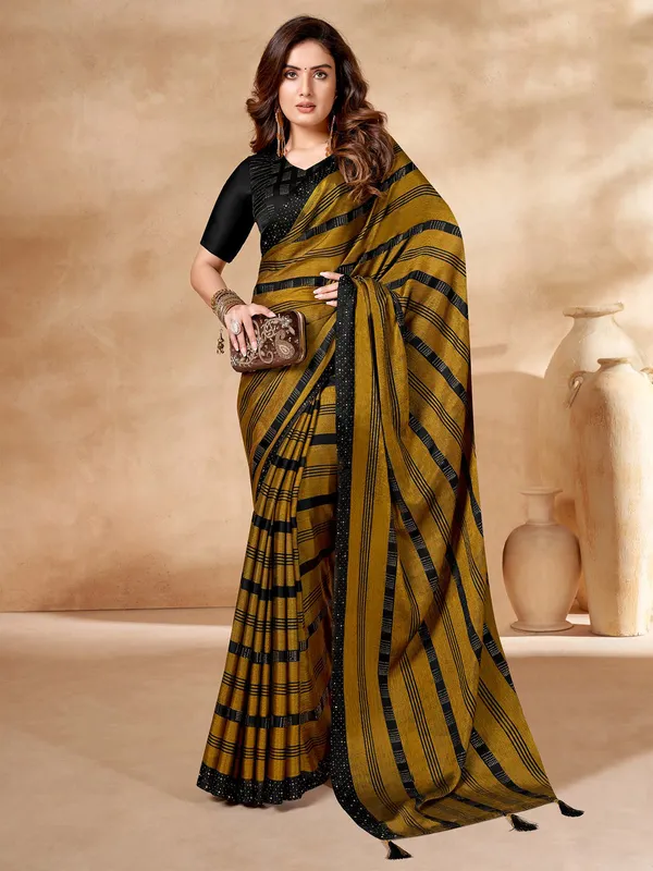 Brasso mustard yellow stripe saree