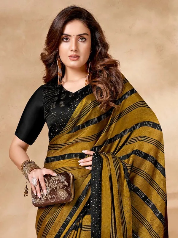 Brasso mustard yellow stripe saree