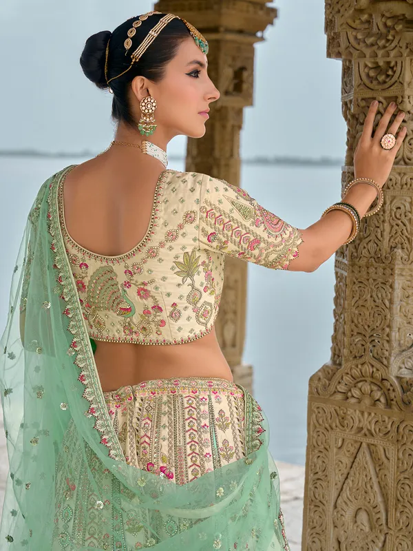 Bridal beige silk unstitched lehenga choli