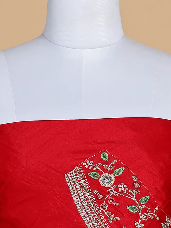 Bridal red unstitched lehenga choli in raw silk