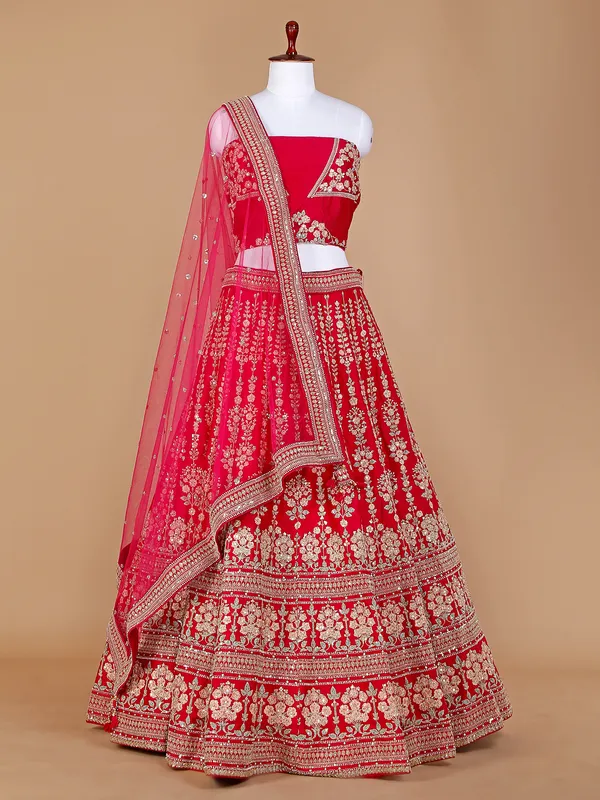 Bridal wear magenta unstitched lehenga choli