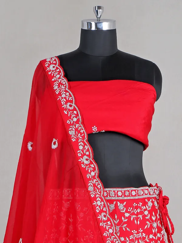Bridal wear raw silk red women lehenga choli