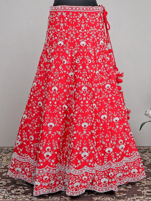 Bridal wear raw silk red women lehenga choli