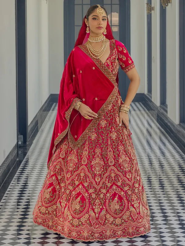 Bridal wear red lehenga choli in velvet