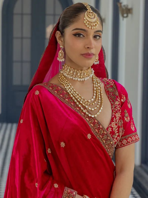 Bridal wear red lehenga choli in velvet
