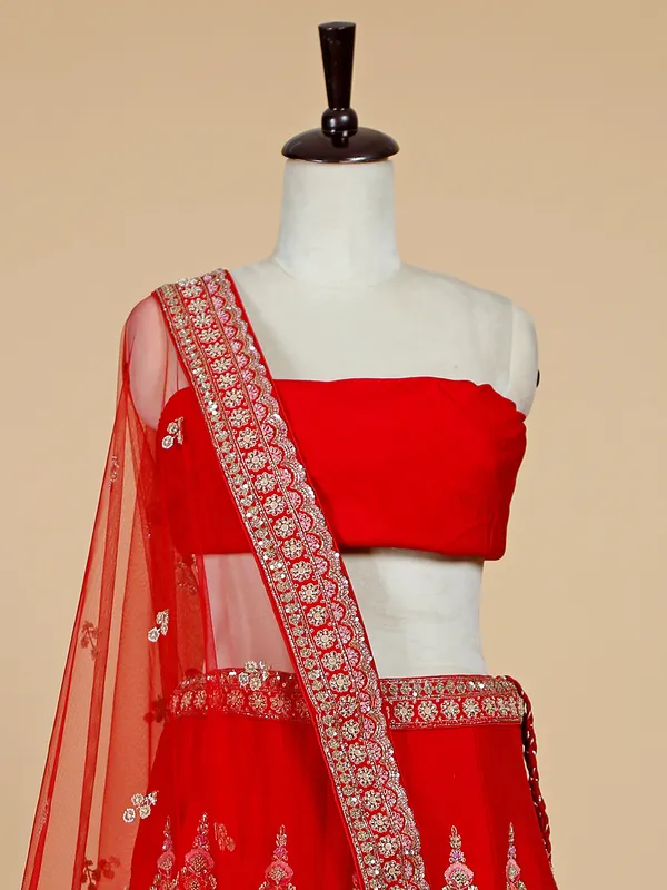 Bridal wear red unstitched silk lehenga choli